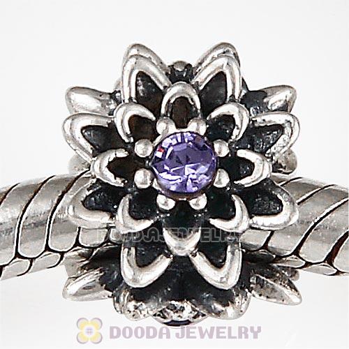 Sterling Silver Edelweiss Beads with Tanzanite Austrian Crystal