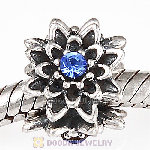 Sterling Silver Edelweiss Beads with Sapphire Austrian Crystal