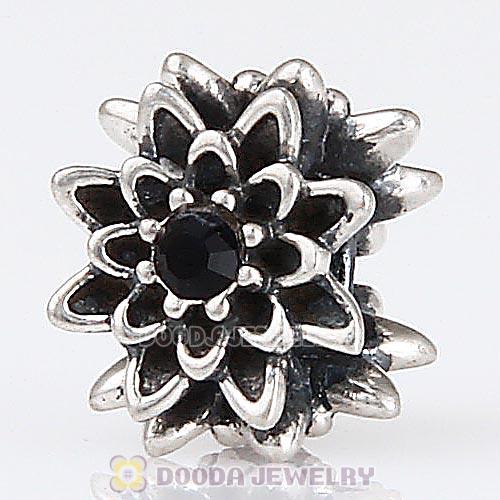 Sterling Silver Edelweiss Beads with Jet Austrian Crystal