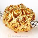 Sterling Silver Gold Plated Ocean Treasures Beads with Topaz Austrian Crystal