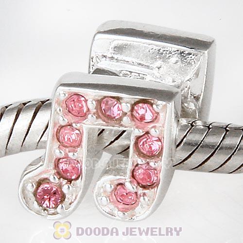 European Sterling Silver Music Note Beads with Light Rose Austrian Crystal