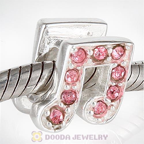 European Sterling Silver Music Note Beads with Light Rose Austrian Crystal