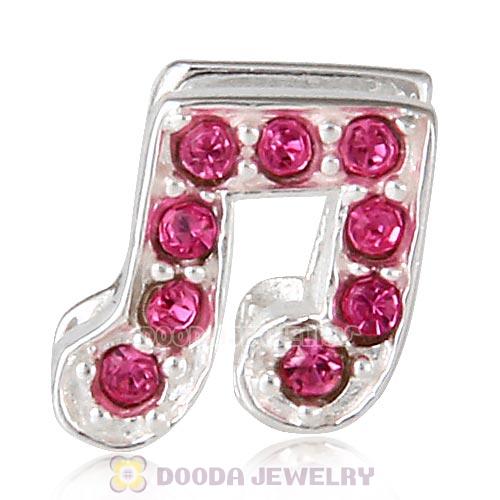 European Sterling Silver Music Note Beads with Rose Austrian Crystal