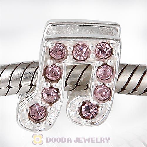 European Sterling Silver Music Note Beads with Light Amethyst Austrian Crystal