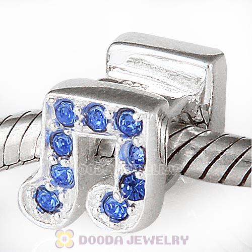 European Sterling Silver Music Note Beads with Sapphire Austrian Crystal