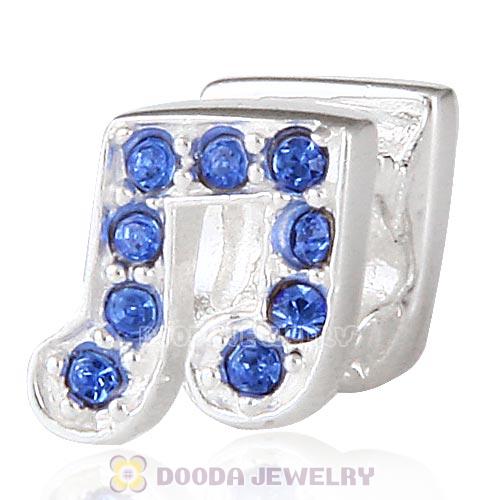 European Sterling Silver Music Note Beads with Sapphire Austrian Crystal
