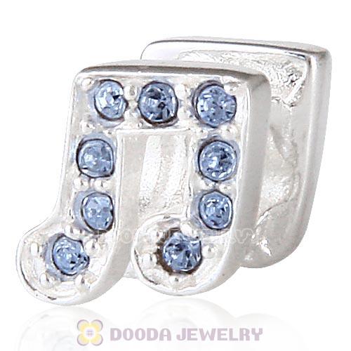 European Sterling Silver Music Note Beads with Light Sapphire Austrian Crystal