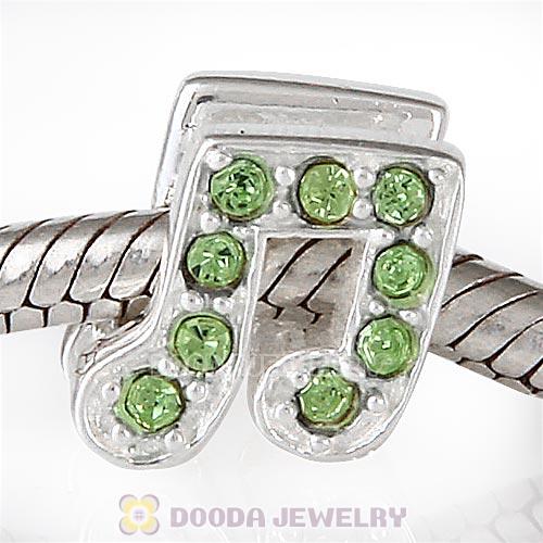 European Sterling Silver Music Note Beads with Peridot Austrian Crystal