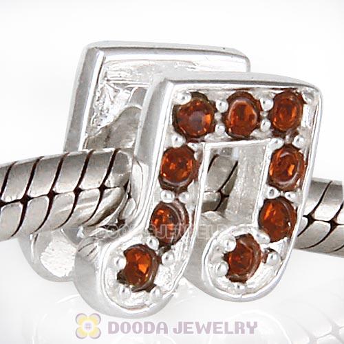 European Sterling Silver Music Note Beads with Smoked Topaz Austrian Crystal
