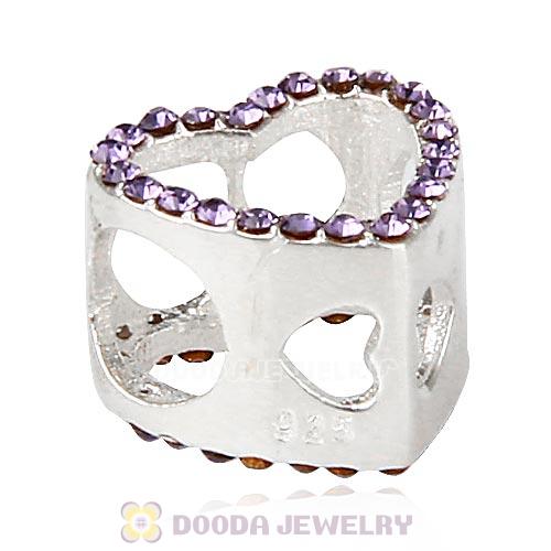 European Sterling Silver Heart Beads with Tanzanite Austrian Crystal