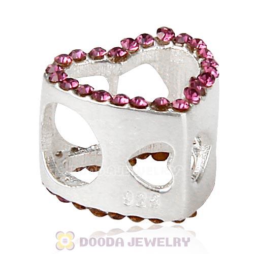 European Sterling Silver Heart Beads with Amethyst Austrian Crystal