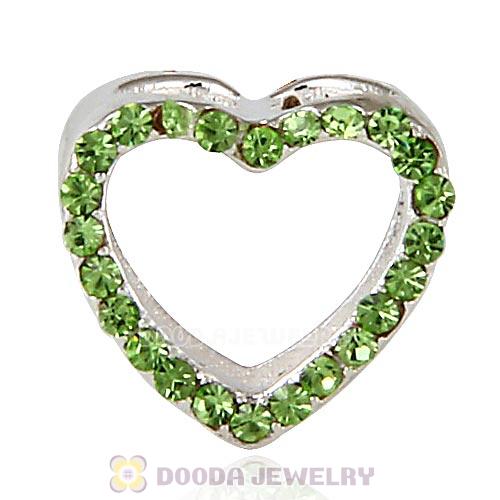 European Sterling Silver Heart Beads with Peridot Austrian Crystal