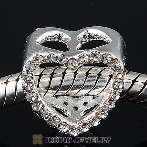 European Sterling Silver Heart Beads with Black Diamond Austrian Crystal