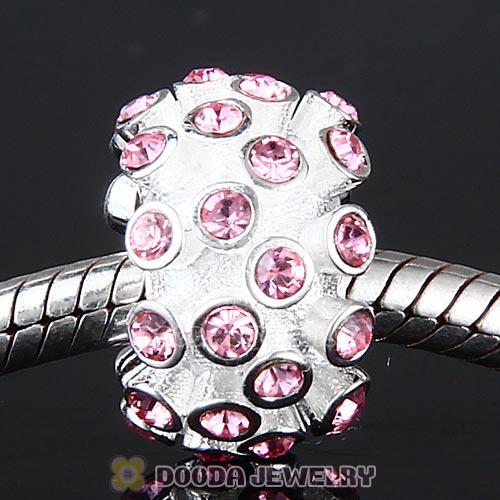 Sterling Silver Loose Pave Beads with Light Rose Austrian Crystal