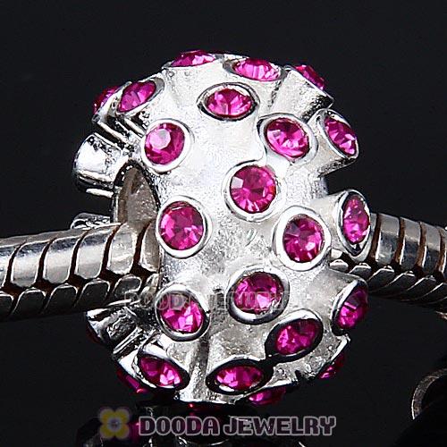 Sterling Silver Loose Pave Beads with Fuchsia Austrian Crystal