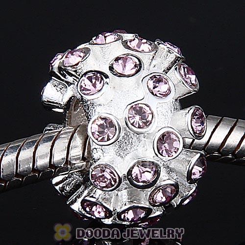 Sterling Silver Loose Pave Beads with Light Amethyst Austrian Crystal