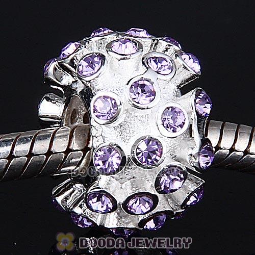 Sterling Silver Loose Pave Beads with Violet Austrian Crystal