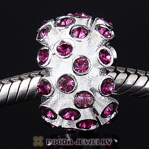 Sterling Silver Loose Pave Beads with Amethyst Austrian Crystal