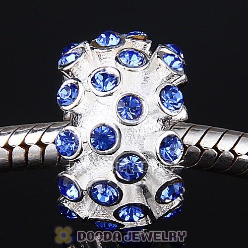 Sterling Silver Loose Pave Beads with Sapphire Austrian Crystal