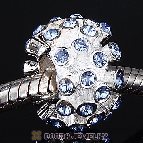 Sterling Silver Loose Pave Beads with Light Sapphire Austrian Crystal
