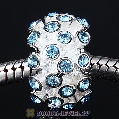 Sterling Silver Loose Pave Beads with Aquamarine Austrian Crystal