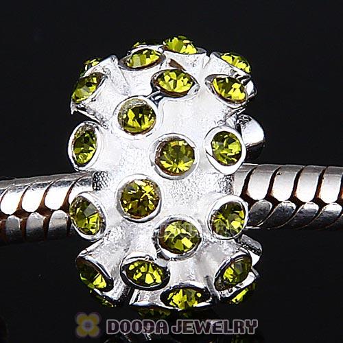 Sterling Silver Loose Pave Beads with Olivine Austrian Crystal