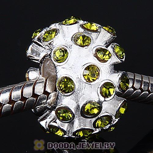 Sterling Silver Loose Pave Beads with Olivine Austrian Crystal
