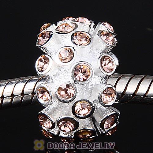 Sterling Silver Loose Pave Beads with Light Peach Austrian Crystal