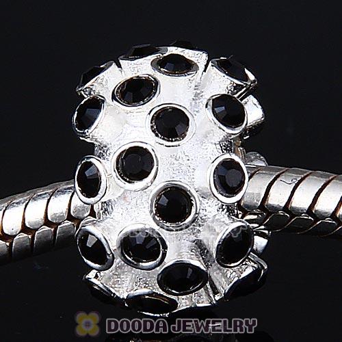 Sterling Silver Loose Pave Beads with Jet Austrian Crystal