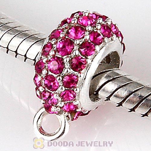 European Sterling Silver Pave Beads with Fuchsia Austrian Crystal