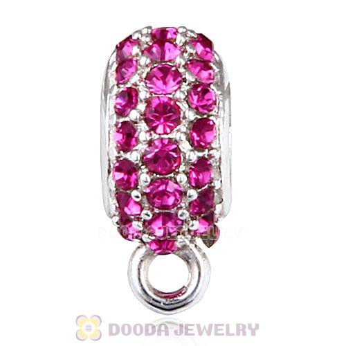 European Sterling Silver Pave Beads with Fuchsia Austrian Crystal