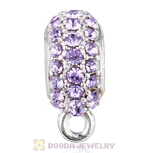 European Sterling Silver Pave Beads with Violet Austrian Crystal