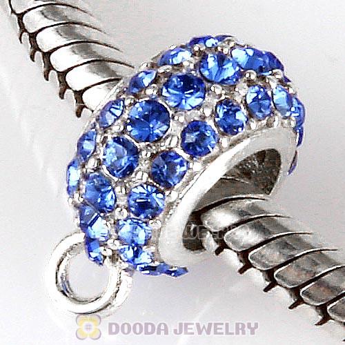 European Sterling Silver Pave Beads with Sapphire Austrian Crystal