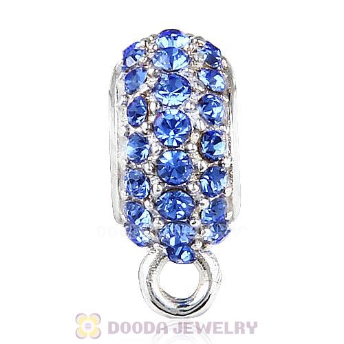 European Sterling Silver Pave Beads with Sapphire Austrian Crystal