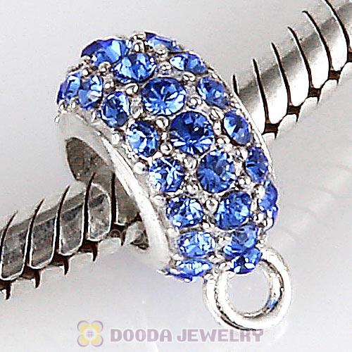 European Sterling Silver Pave Beads with Sapphire Austrian Crystal