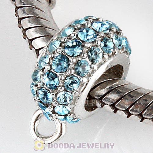 European Sterling Silver Pave Beads with Aquamarine Austrian Crystal