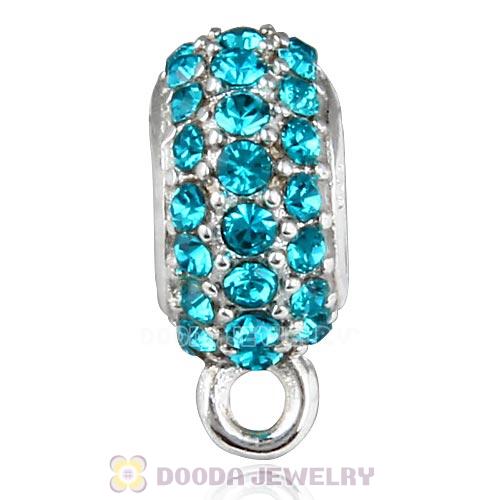 European Sterling Silver Pave Beads with Blue Zircon Austrian Crystal