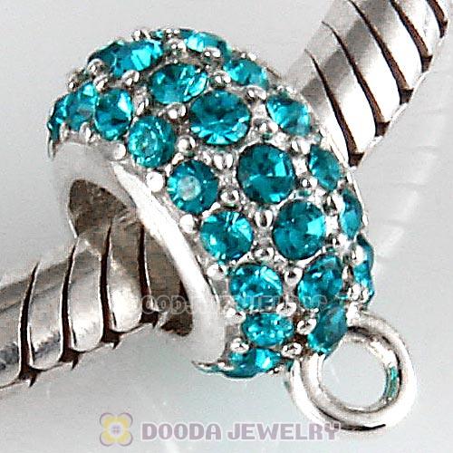 European Sterling Silver Pave Beads with Blue Zircon Austrian Crystal