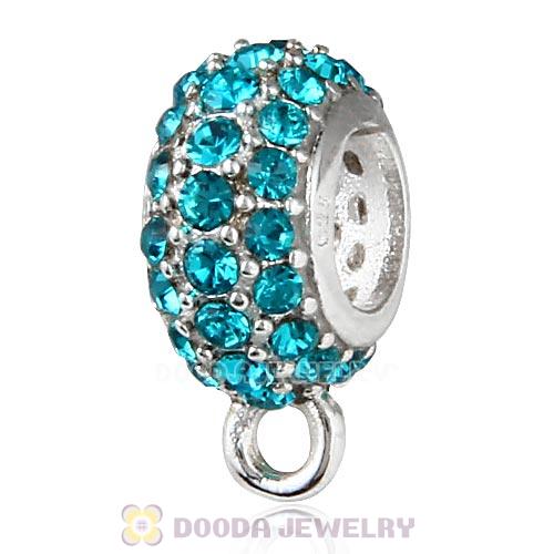 European Sterling Silver Pave Beads with Blue Zircon Austrian Crystal