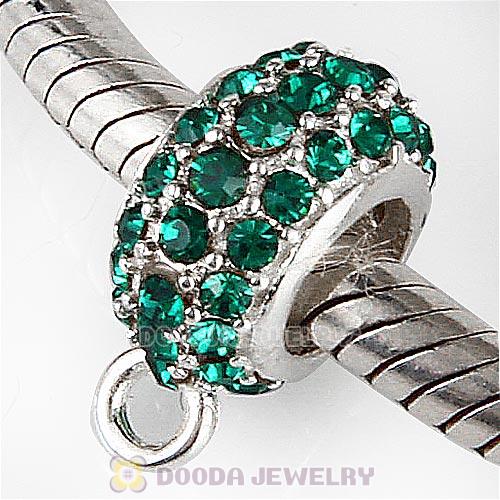European Sterling Silver Pave Beads with Emerald Austrian Crystal