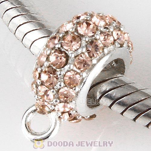 European Sterling Silver Pave Beads with Light Peach Austrian Crystal