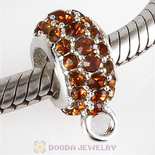 European Sterling Silver Pave Beads with Smoked Topaz Austrian Crystal