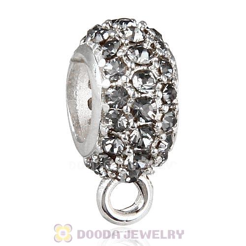 European Sterling Silver Pave Beads with Black Diamond Austrian Crystal