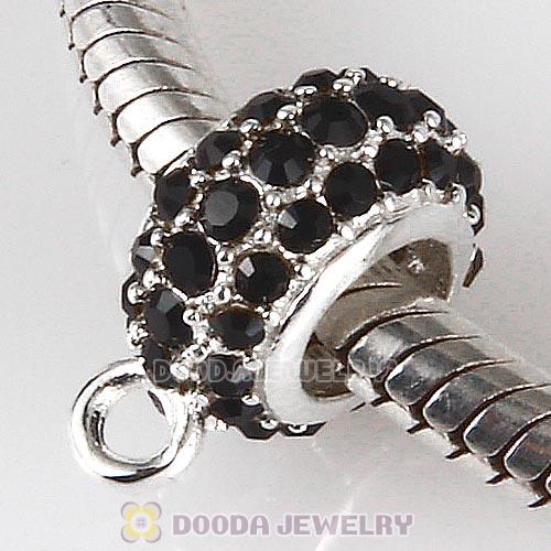European Sterling Silver Pave Beads with Jet Austrian Crystal