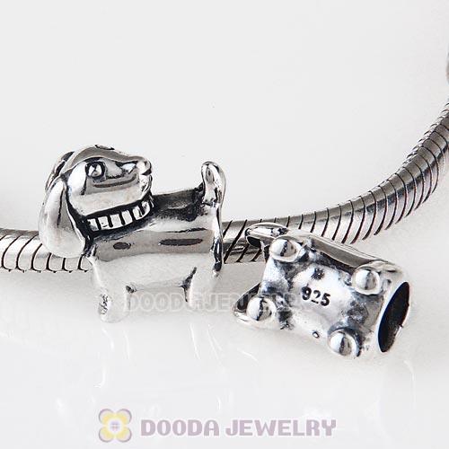 Antique Sterling Silver Lovely Puppy Dog Charm Beads European Style