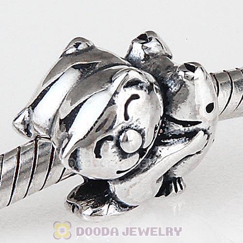 Antique Sterling Silver Cat Hugging Fish Charm Beads European Style
