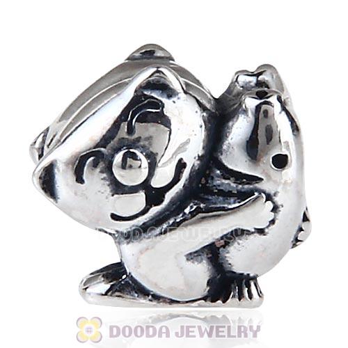 Antique Sterling Silver Cat Hugging Fish Charm Beads European Style
