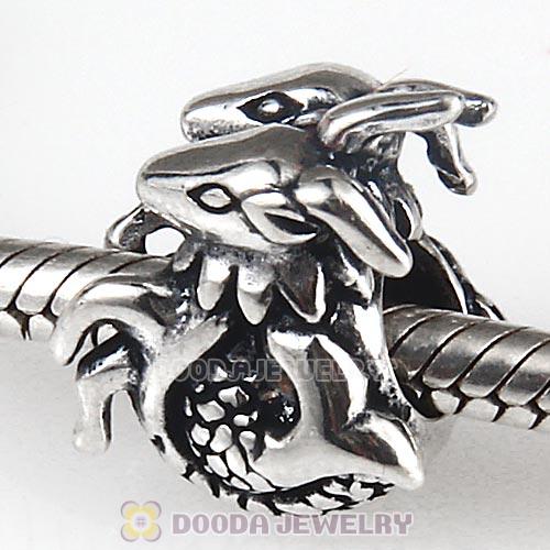 Antique Sterling Silver Dragon Charm Beads European Style