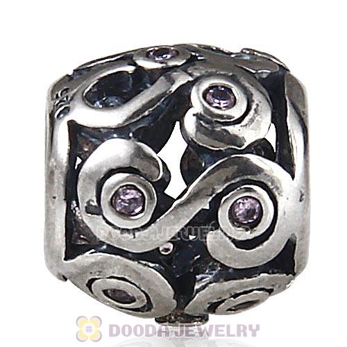 Antique Sterling Silver Ocean Wave Charm Beads with CZ Stones