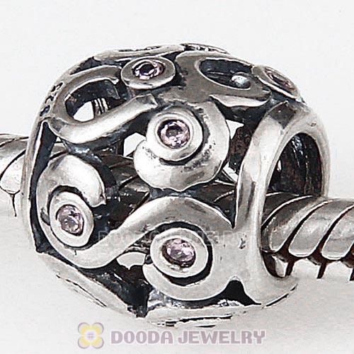 Antique Sterling Silver Ocean Wave Charm Beads with CZ Stones